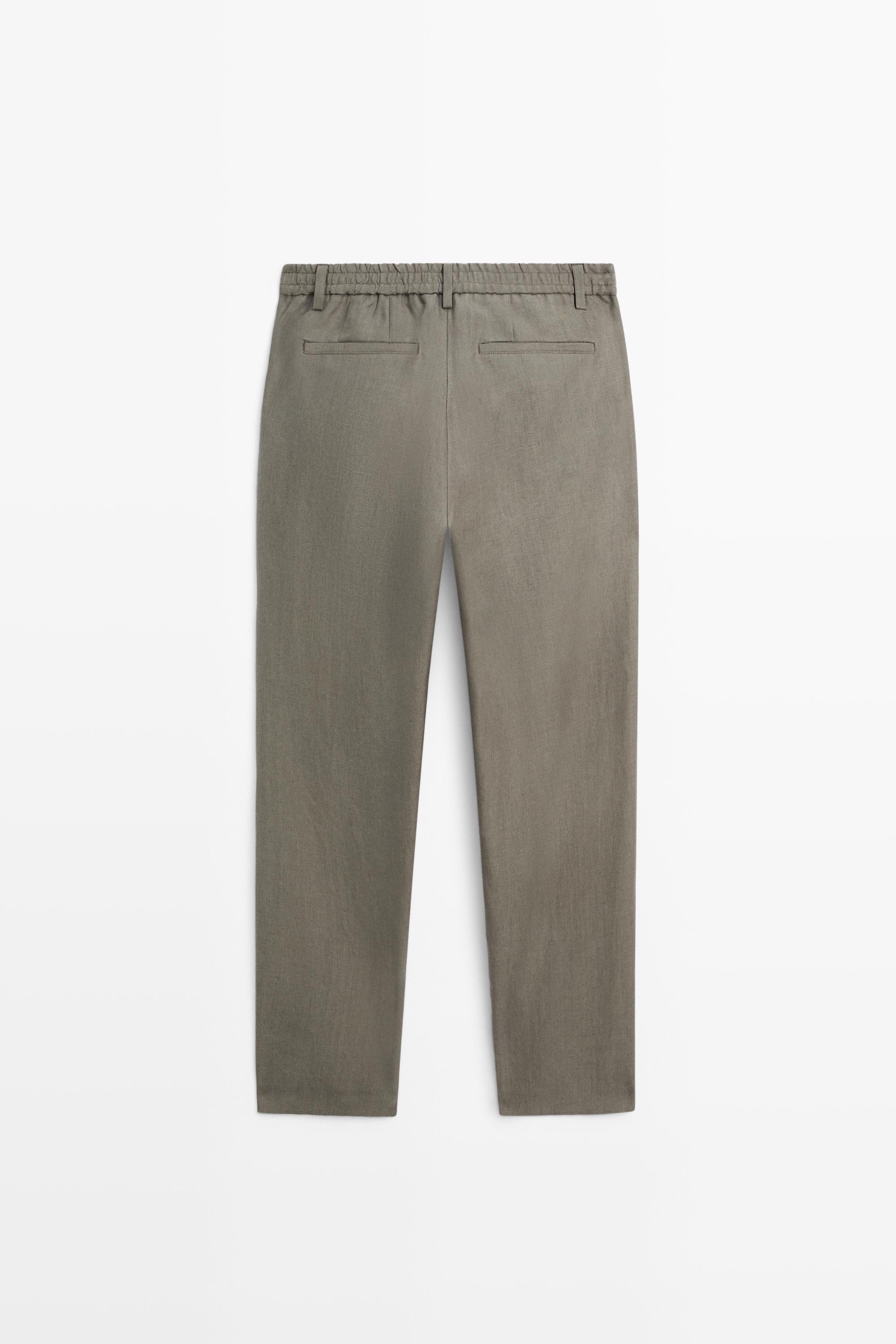 100% linen straight-leg trousers