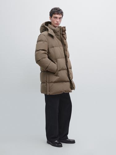 Zara Long water-repellent down puffer jacket - Light khaki - Image 0