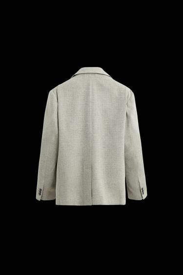 Zara LINEN TEXTURED WEAVE SUIT JACKET - Ecru / Black