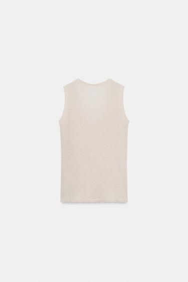 TOP MÉLANGE LAINE SANS MANCHES - Écru de Zara - Image 6