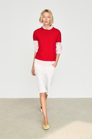 Zara 100% cashmere short sleeve knit sweater - Red - Image 0