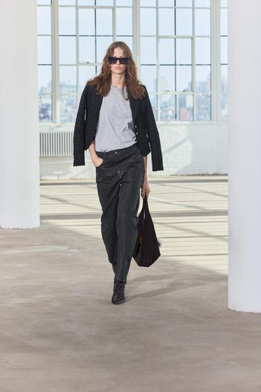 ZW COLLECTION RELAXED MID-WAIST WAXED JEANS — ЧЕРНЫЙ от Zara — изображение 0