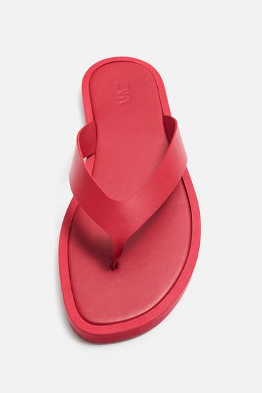 STRAPPY LEATHER SANDALS - Burgundy Red by Zara - Image 4