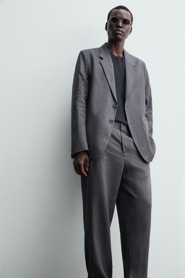 100% LINEN SUIT TROUSERS - Dark grey by Zara - Image 4