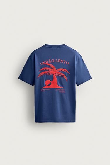 T-SHIRT MET GECOMBINEERD BORDUURSEL - blauw/zwart van Zara