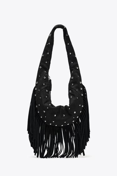 ОВАЛЬНАЯ СУМКА С ЗАКЛЕПКАМИ И БАХРОМОЙ — Черный от Zara