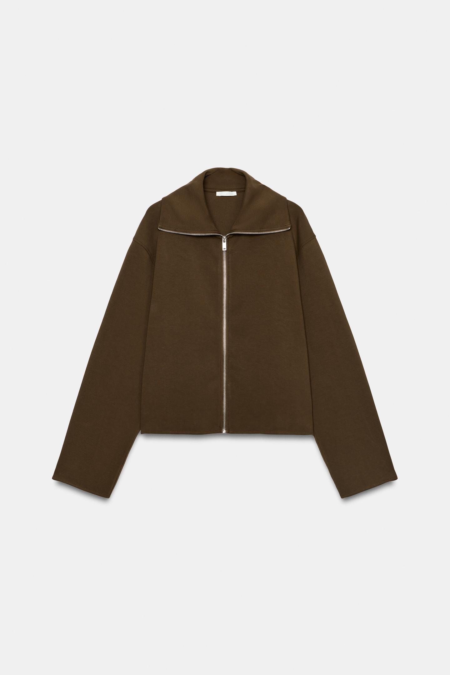 Женская толстовка Zara Interlock Zip-Up, цвет: Тёмный оливковый — фото 5