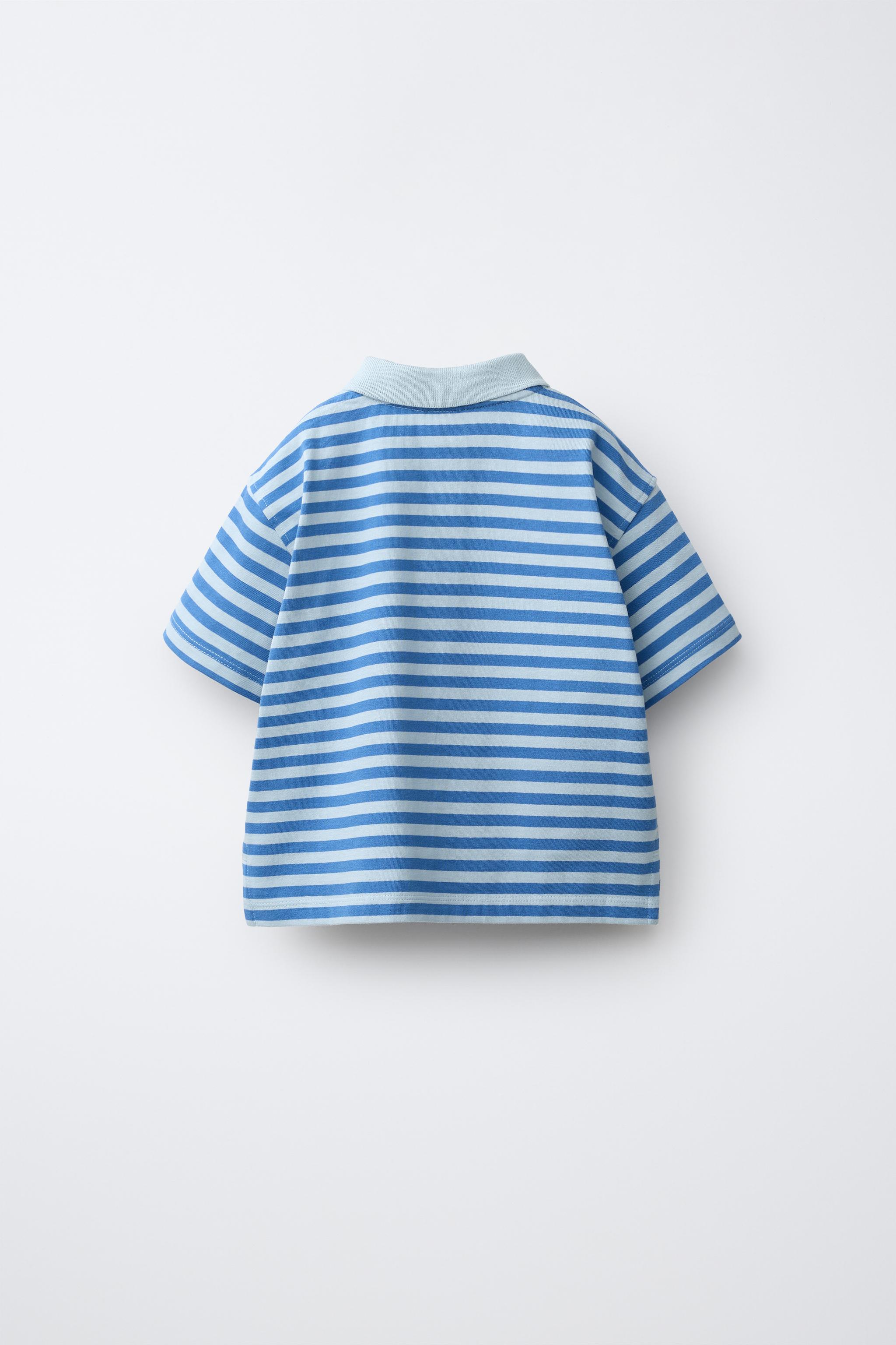 STRIPED POLO SHIRT — Blue