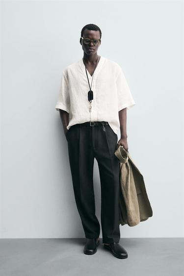 KOSZULA W 100% LNIANA - Biały Zara