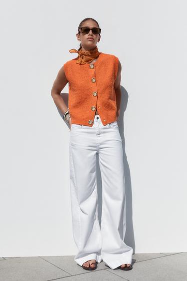 Zara SHELL BUTTON KNIT TOP VEST - Orange - Image 0