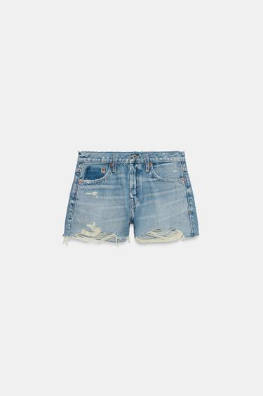 TRF MID-RISE RIPPED DENIM SHORTS - Blue by Zara - Image 3