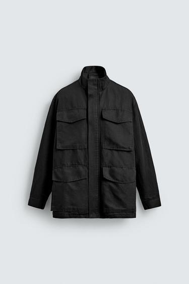 OVERSHIRT ΜΕ ΞΕΒΑΜΜΕΝΗ ΟΨΗ ΚΑΙ ΤΣΕΠΕΣ UTILITY - Μαύρο του Zara