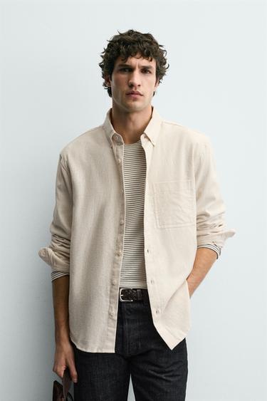 CAMISA FRANELA BOLSILLO - Beige de Zara