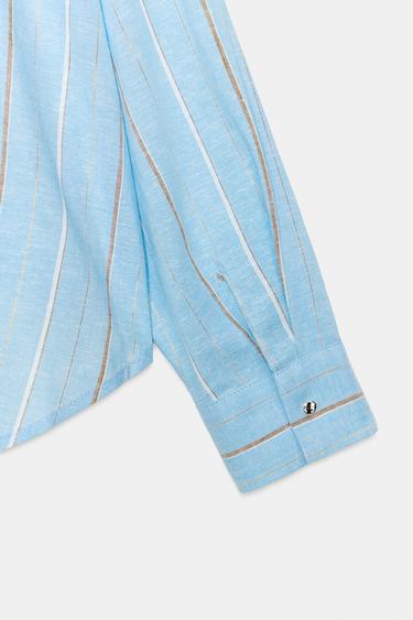 CHEMISE EN LIN À BASE BOUFFANTE - Sable / Bleu de Zara - Image 10