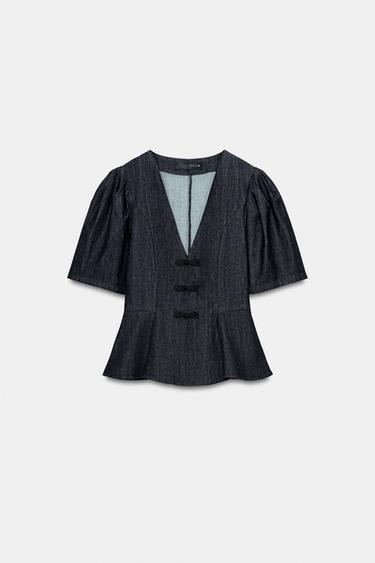 TOP PÉPLUM À BRANDEBOURGS - Bleu de Zara - Image 3