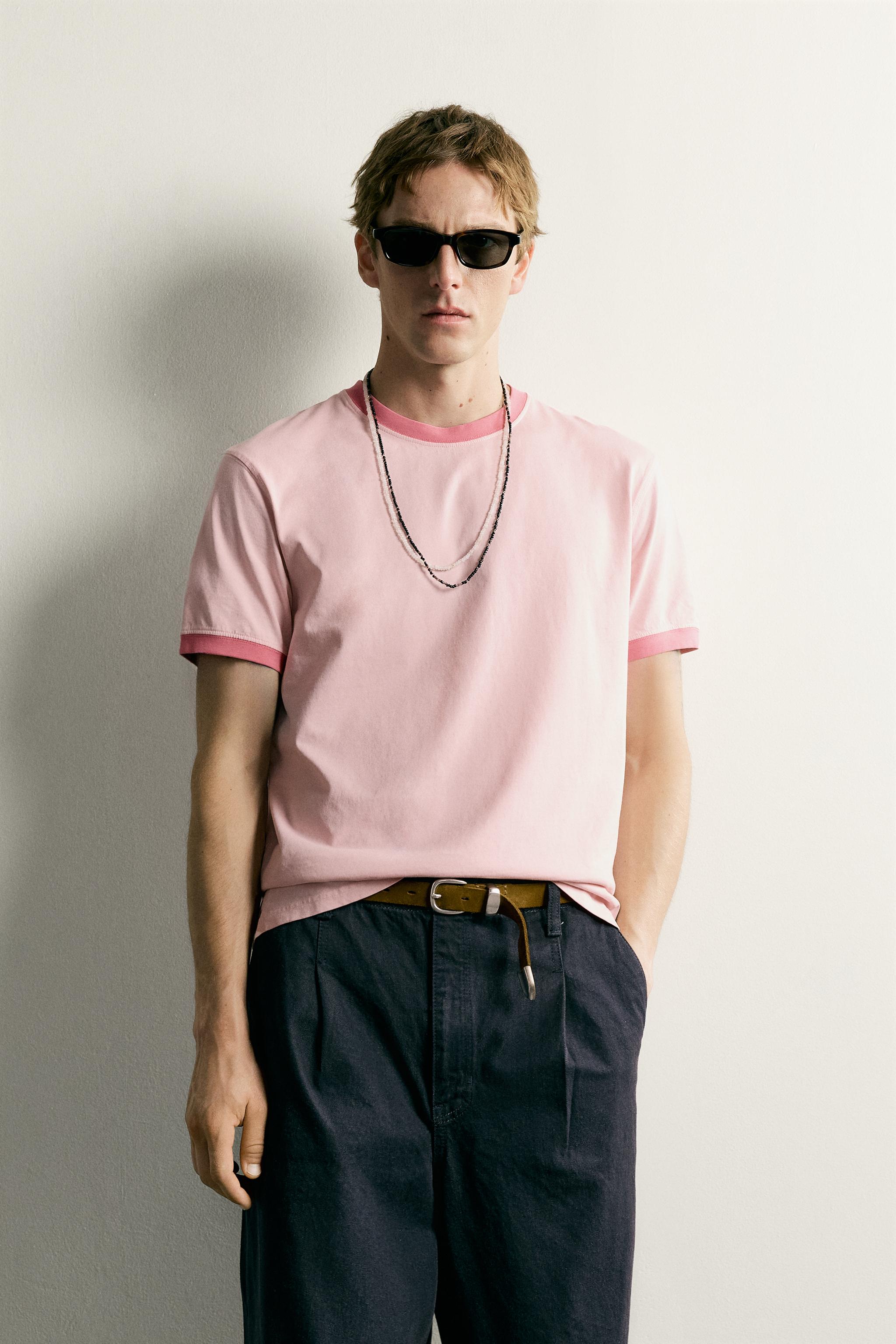 Мужские футболки Zara RINGER CONTRAST RIBBED REGULAR FIT T-SHIRT — фото 2