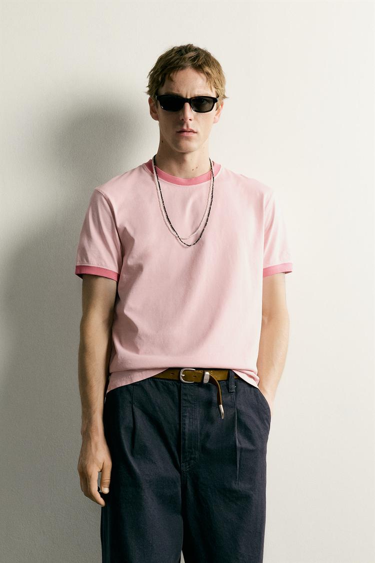RINGER REGULAR FIT CONTRAST RIB T-SHIRT