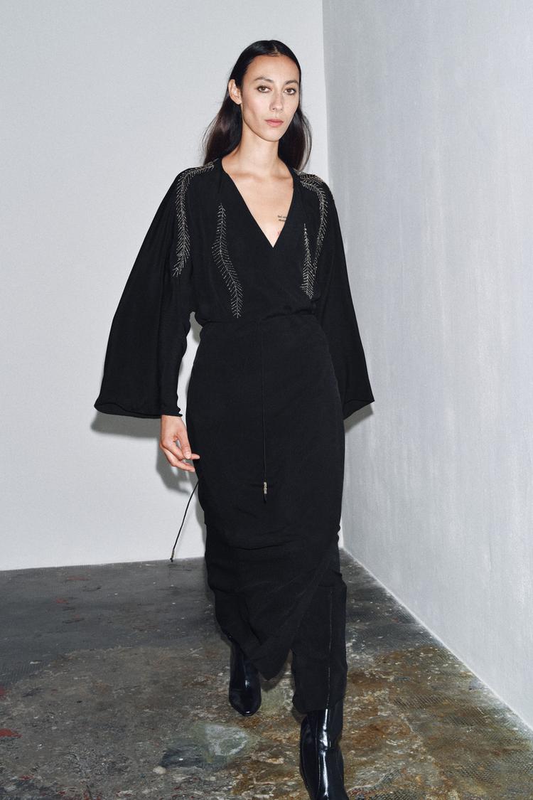 ZW COLLECTION BEADED EMBROIDERED DRESS Black ZARA United Kingdom