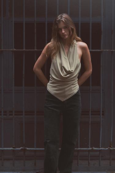 JEANS TRF مستقيم بسرج عال - أسود الخاص بـ Zara