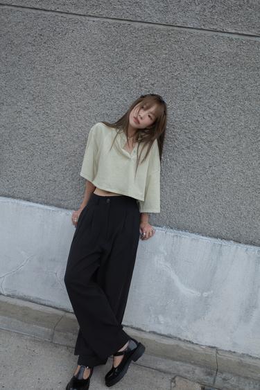 FADED-EFFECT CROP TOP - Light green by Zara