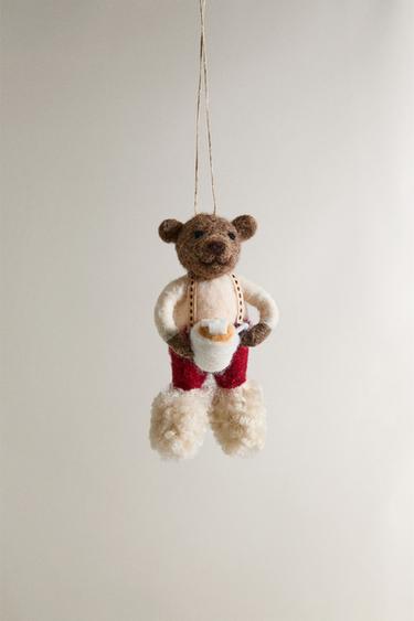 WOOL CHRISTMAS TREE DECORATION WITH BEAR AND COFFEE - Brown by Zara - Image 0