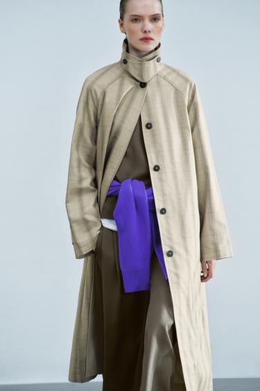 ZW COLLECTION LONG PLAID TRENCH COAT — Beige 1