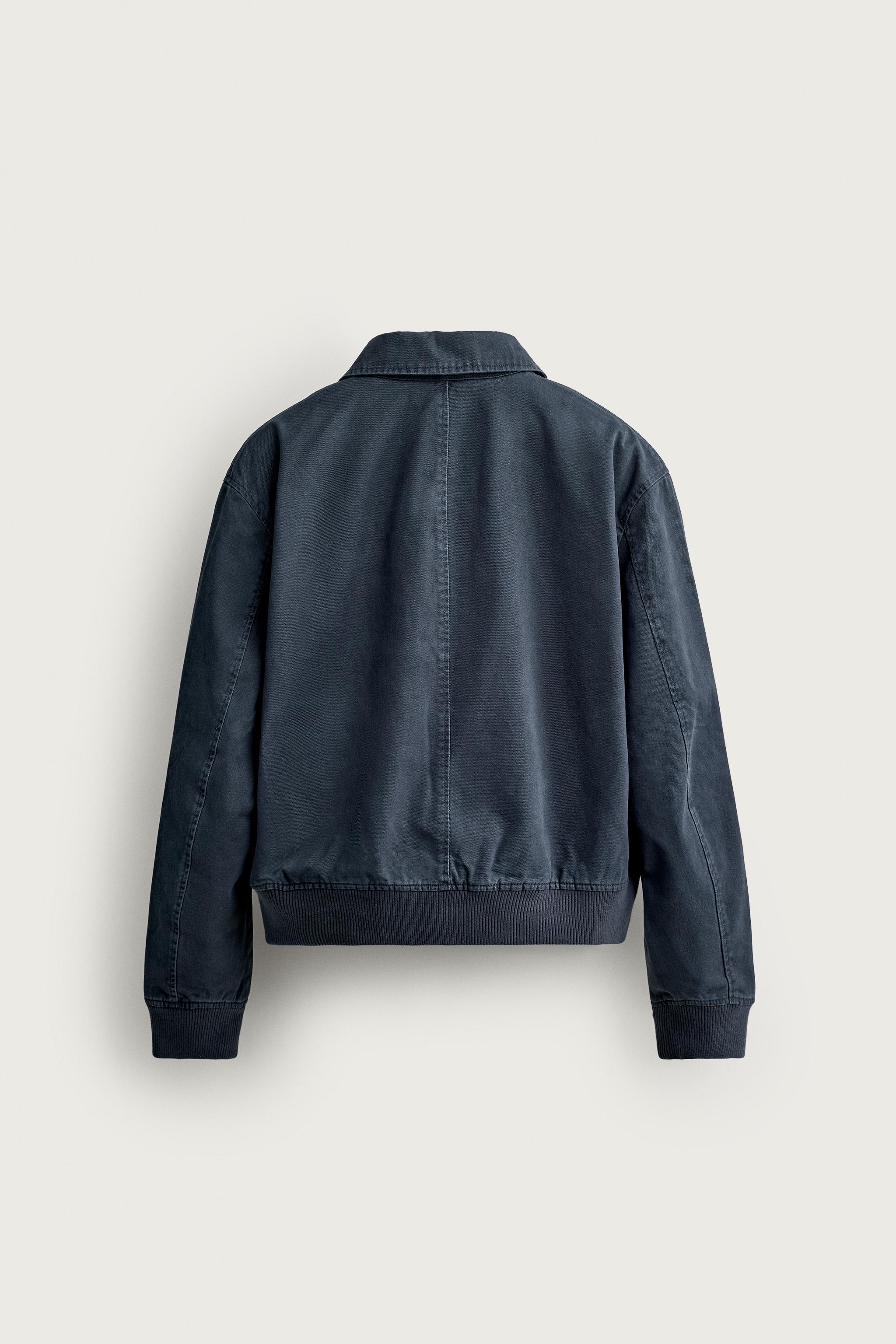 WASHED RIB CROPPED JACKET — Navy blue