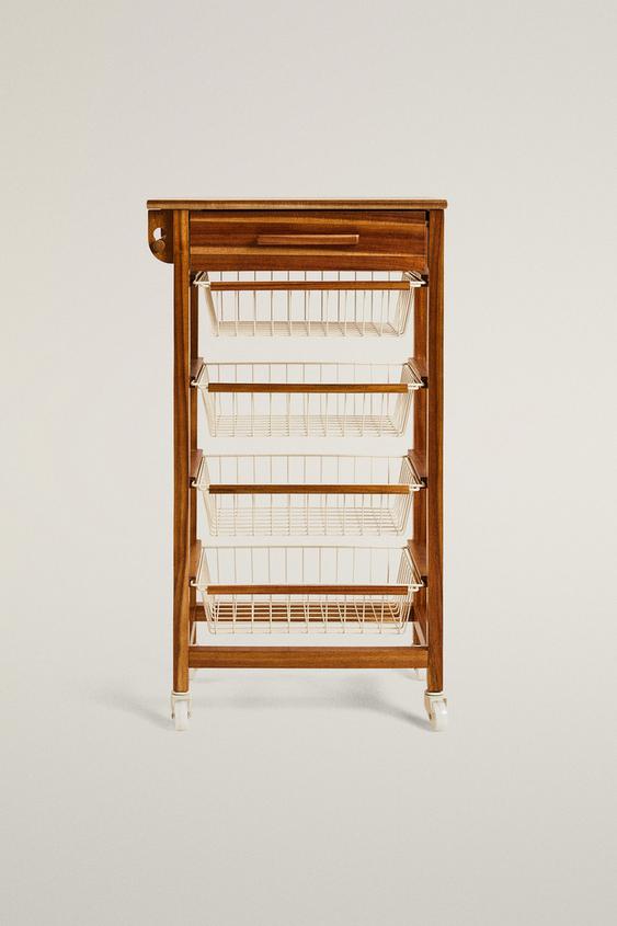 Zara WOOD AND METAL STORAGE UNIT WITH WHEELS - Light beige - Image 0