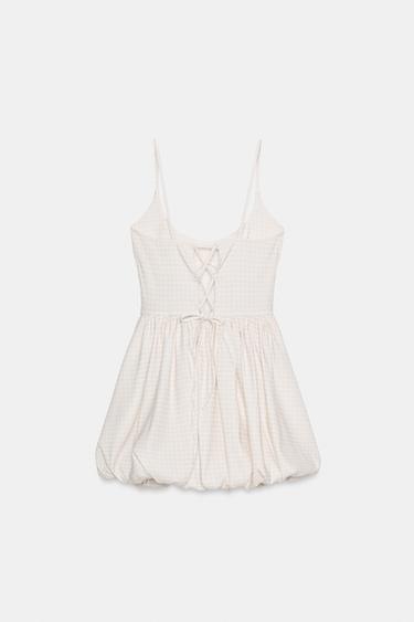 GINGHAM BUBBLE MINI DRESS - Ecru / Beige by Zara - Image 4