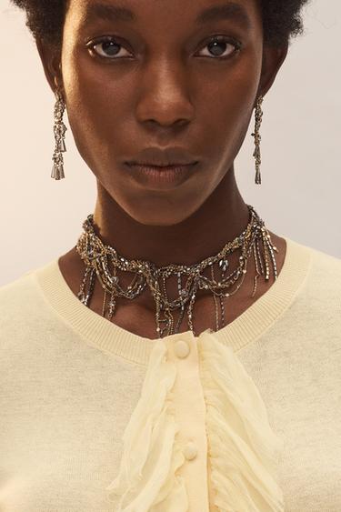 GILET EN MAILLE VOLANTS AVEC SOIE LIMITED EDITION - Jaune clair de Zara - Image 2