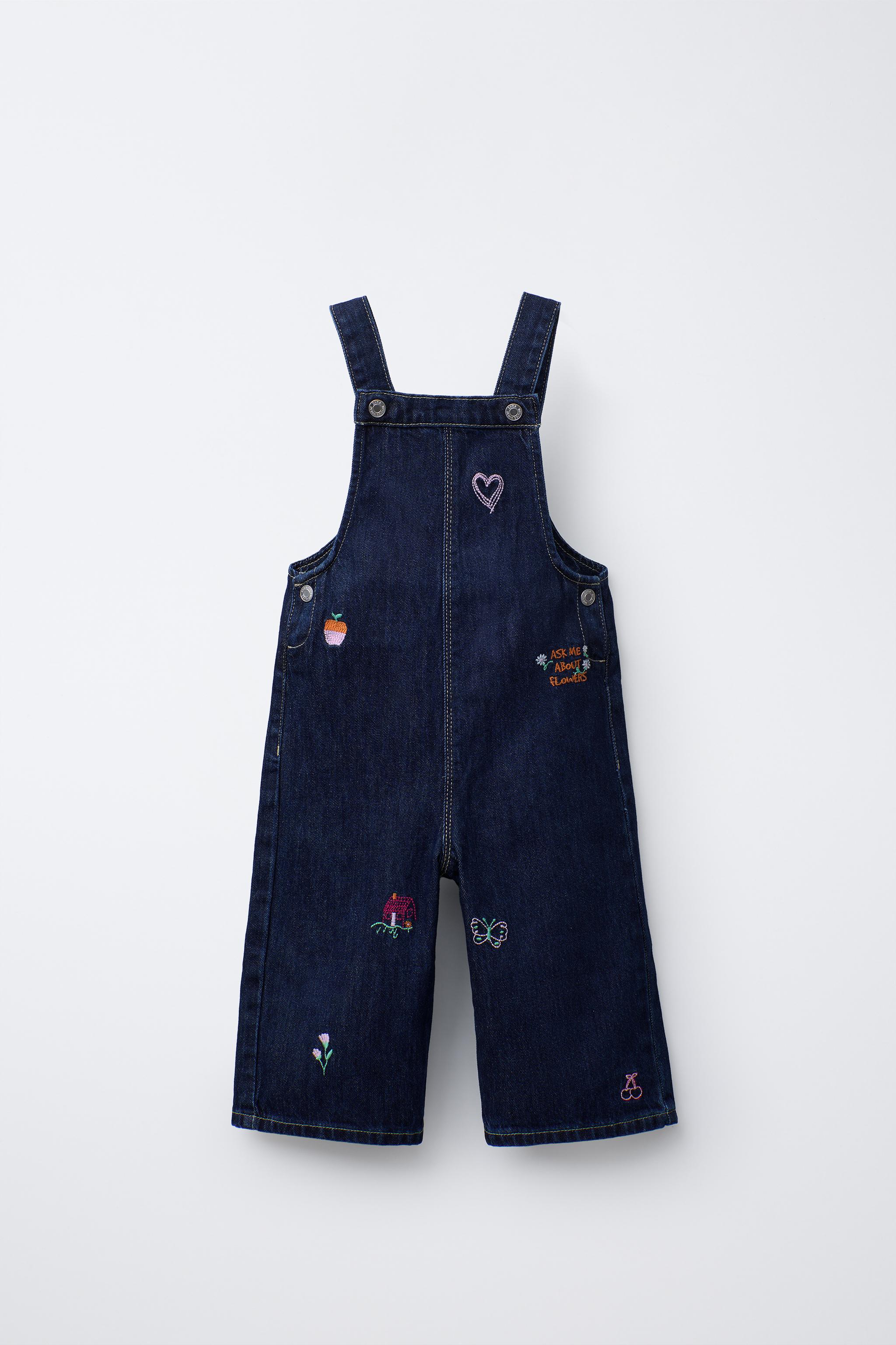 刺繍入りデニムオーバーオール - ブルー | ZARA Japan / 日本
