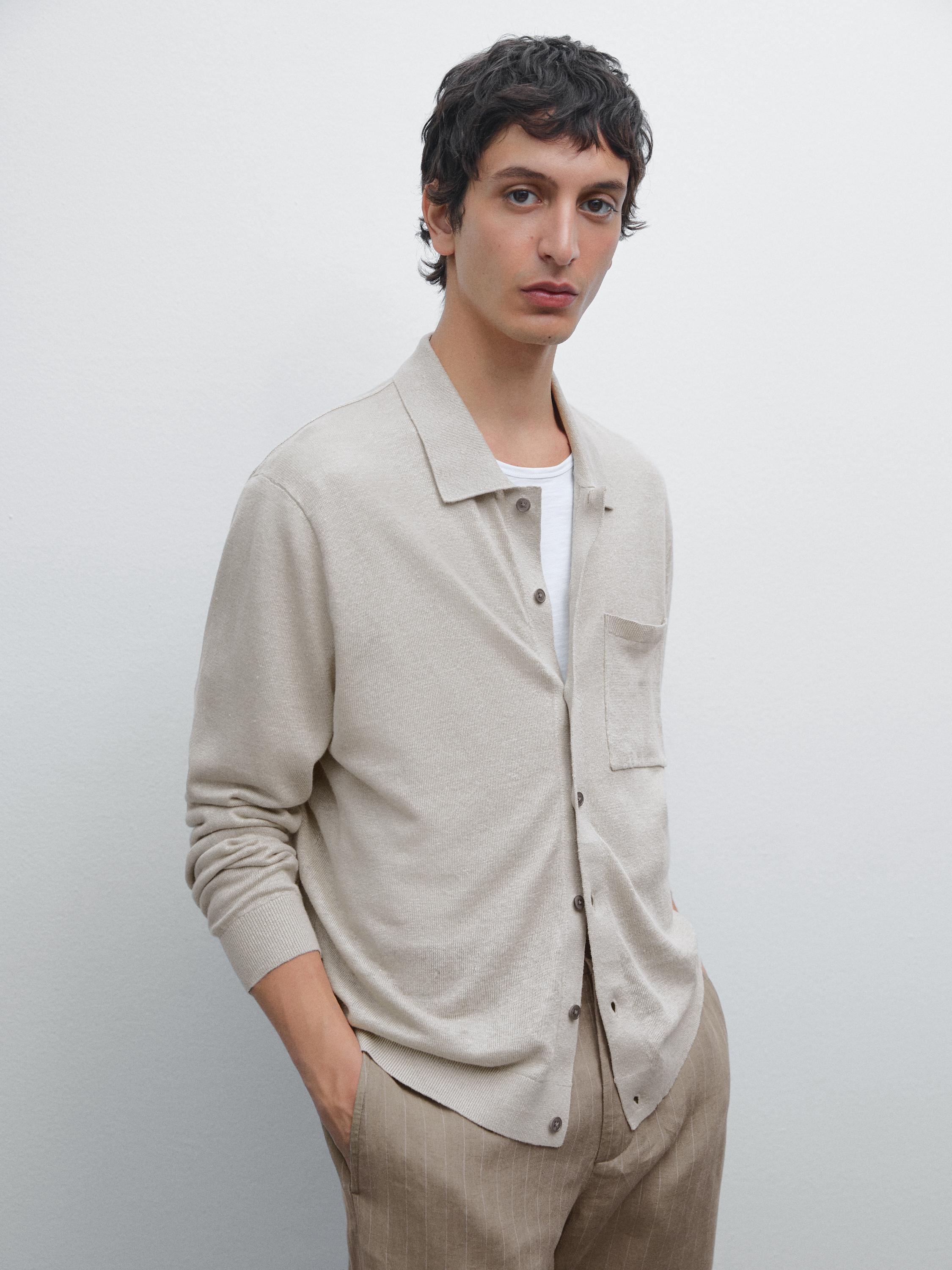 100% linen knit cardigan with pocket - Stone | ZARA United 100% linen knit cardigan with pocket - Stone | ZARA United