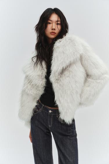 SHORT FAUX FUR COAT ZW COLLECTION - Ecru by Zara