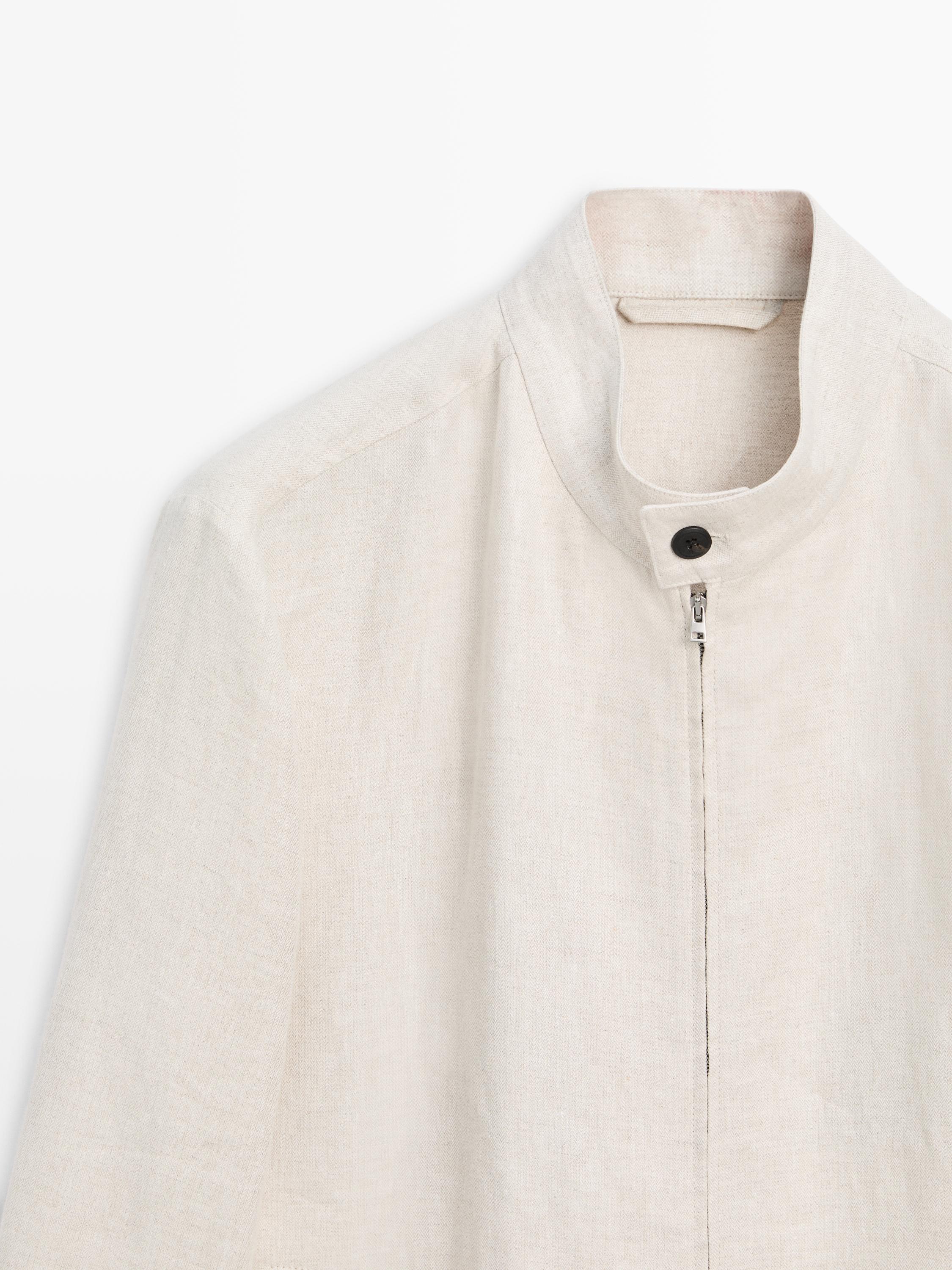 Short linen jacket with herringbone detail