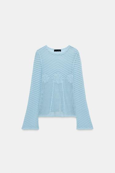 PULL EN MAILLE À MANCHES ÉVASÉES - Bleu clair de Zara - Image 3