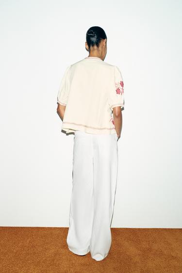 BLOUSE BRODERIES ET POMPONS - Blanc de Zara - Image 4