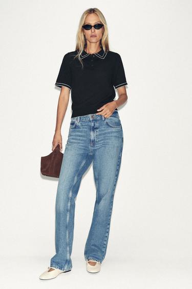 CONTRAST STITCHING KNIT POLO TOP - Black by Zara