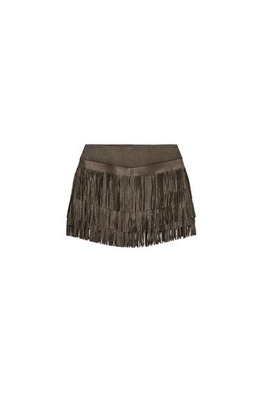 FALDA MIDI FLECOS BRILLOS - Khaki de Zara