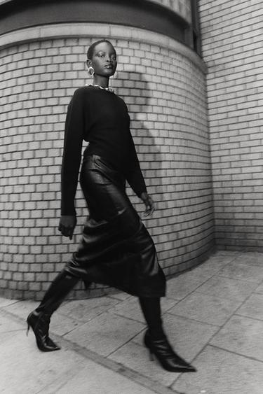 FAUX LEATHER MIDI SKIRT - Black by Zara