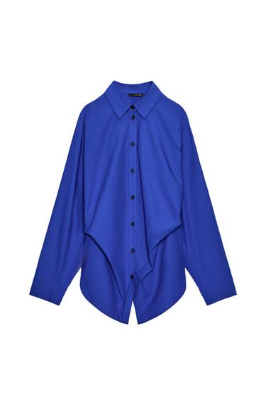 قميص بوبلين بكسرات جانبية - أزرق فاقع الخاص بـ Zara