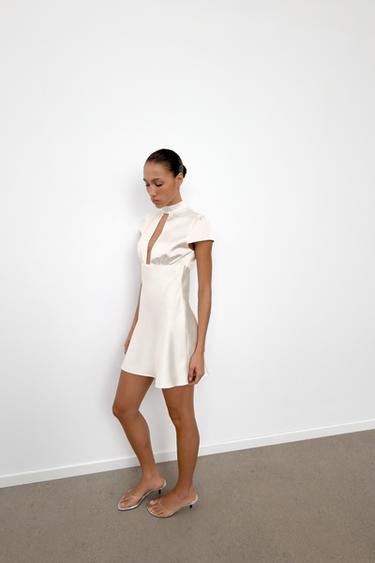 SATIN DRESS WITH OPENING - White by Zara - Image 1