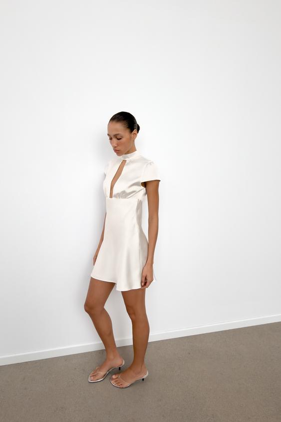 zara white satin dress Long-Sleeve Mini by Zara Satin Dress Zara White Dress