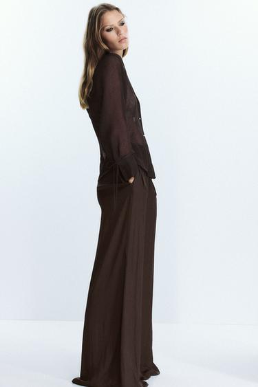 SEMI-SHEER SHIRT WITH TIES - Dark brown by Zara - Image 2