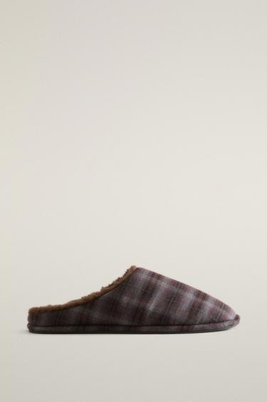 WARM CHECK MULE SLIPPERS — Brown 2