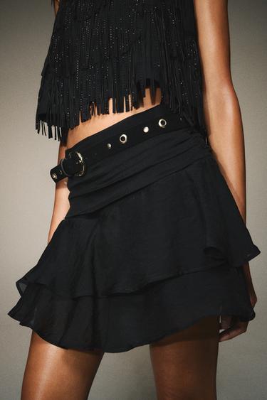 FALDA PANTALÓN CINTURÓN - Negro de Zara