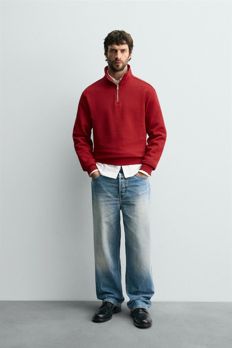 BASIC QUARTER-ZIP SWEATSHIRT Red ZARA India