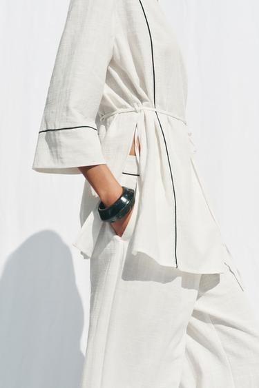 WIDE-LEG TROUSERS WITH TRIMS - White by Zara - Image 3