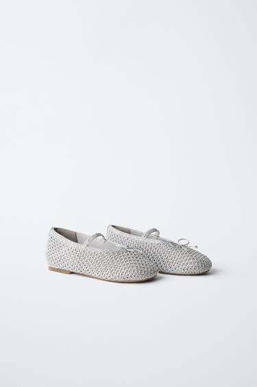 METALLIC CROCHET BALLET FLATS - Silver by Zara - Image 1