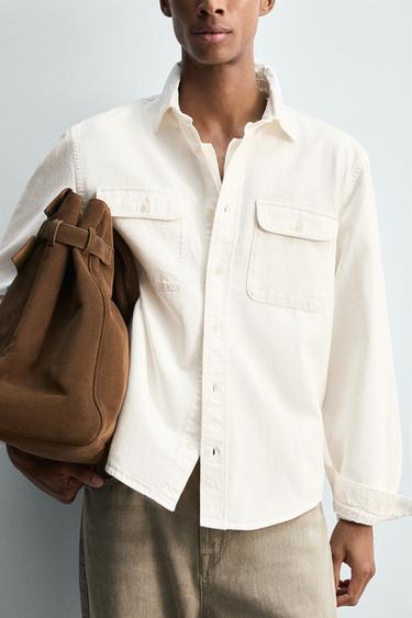 DENIM OVERSHIRT - Oyster-white by Zara - Image 4