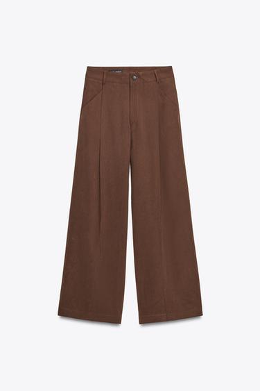 Zara PLEATED PANTS - Dark brown